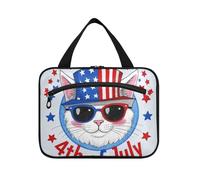 EtherSpher 4 ° luglio Giorno dell'Indipendenza Gatto bianco appeso borse per il viaggio con gancio, designer impermeabile articoli da toeletta borsa per papà viaggio estuche para maquillaje L, 4
