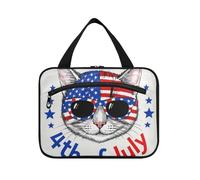 EtherSpher 4 ° luglio Giorno dell'Indipendenza Gatto bianco appeso kit per viaggio con gancio, designer impermeabile borsa per articoli da toeletta per viaggiatori che viaggiano estuche para brochas