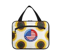 EtherSpher 4 luglio Giorno dell'Indipendenza Giallo Girasole appeso borsa da viaggio kit da toilette con gancio, designer organizzatore cosmetico pieghevole per le signore zaino in spalla estuche para