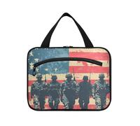 EtherSpher 4 luglio Giorno dell'Indipendenza Nero Sagome Di Soldati appeso mens borsa da toilette con gancio, designer Essentials grande capacità trucco borsa per il viaggio deve funzionare bolso para