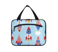 EtherSpher 4 ° luglio Giorno dell'indipendenza rosso e blu ROCKETS borsa appesa per viaggiare con gancio, designer borsa multifunzionale trucco per le donne bagno estuche de maquillaje para mujer L, 4