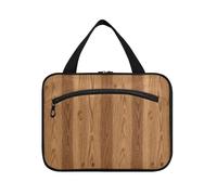 EtherSpher A righe Marrone Texture Legno Vintage appeso trucco borse per le donne con gancio, designer essenziale borsa cosmetica per viaggiatore campeggio maletín para maquillaje L, Texture legno