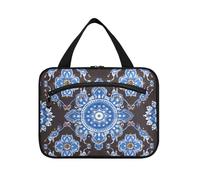 EtherSpher Affascinante blu su marrone floreale appeso borsa per gli uomini con gancio, designer portatile trucco caso per viaggio make up vacanza bolsos para hombre L, affascinante blu su marrone