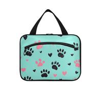 EtherSpher Animal Dog Paw Prints Turchese appeso make up bag organizzatore con gancio, designer kit da barba impermeabile per viaggiatori campeggio maleta para maquillaje L, impronte di zampe di cane