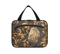 EtherSpher Animal Lion Black Brown borsa per il trucco appesa con scomparti con gancio, essenziale di design borsa da toilette da appendere per elementi essenziali per le donne campeggio cartera para