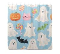 EtherSpher Arancione Halloween Zucca Tessuto Decorativo Impermeabile Bagno Tenda con Gancio Poliestere Lavabile Tessuto Materiale Tenda Fodera per Casa Bagno cortina para ba?o a prueba de agua