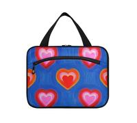 EtherSpher Art Cuore Forma Rosso Blu appeso viaggio cosmetico borsa con gancio, designer unisex borse da toilette per viaggio make up lavoro bolsos para hombre L, arte a forma di cuore rosso blu