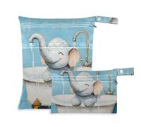 EtherSpher Art Elephant Vintage Vasca da bagno con cerniera borse impermeabili confezione da 2 sacchetti bagnati per costume da bagno con manici per viaggi, asilo nido