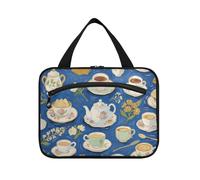 EtherSpher Art Painting Blue Afternoon Tea Hanging mens borsa da toilette da viaggio con gancio, designer necessità cosmetica borsa trucco per le donne must haves hotel bolsos para hombre L, Tè