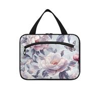 EtherSpher Art Peonies Argento appeso borse da viaggio per le donne con gancio, designer essenziale articoli da toeletta borsa per le donne bagno bolsas de maquillaje para mujer L, arte peonie Argento