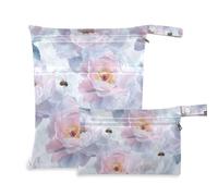 EtherSpher Art Peonies Pink and White impermeabile Dry Bag impermeabile 2 Pack borsa per pannolini oggetti essenziali con manici per spiaggia, asilo nido