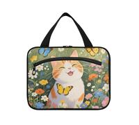 EtherSpher Arte Pittura A Olio Giardino Gatto appeso borsa per gli uomini viaggio con gancio, designer essenziale kit da toilette per le donne viaggio hotel bolso viajero para mujer L, Gatto del