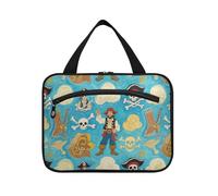 EtherSpher Arte Pittura A Olio Pirata Blu appeso trucco borsa viaggio con gancio, designer pieghevole articoli da toeletta borsa per il viaggio make up bagno bolso de maquillaje para mujer L, Arte