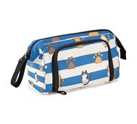 EtherSpher Astuccio a righe blu e bianche con zampa di gatto, grande capacità, con scomparto per studenti universitari e universitari estuche para marcadores