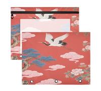 EtherSpher Astuccio per matite con 3 occhielli rinforzati, portapenne per lettere A4, confezione da 2 pezzi, per studenti di classe giapponese con gru a nuvola rossa