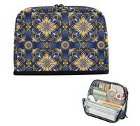 EtherSpher Astuccio per matite con mandala dorato, grande capacità, borsa per il trucco, borsa multiuso per cancelleria per studenti universitari, viaggi, lapicera para ninas