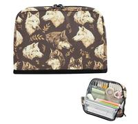 EtherSpher Astuccio per matite marrone con lupo della giungla, grande capacità, borsa per il trucco, graziosa cancelleria per adolescenti, materiale scolastico preppy lapiceras para ninos