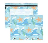 EtherSpher Astuccio portatile a 3 fori per lettere di carta A4, confezione da 2 pezzi, per studenti, forniture in classe, onde blu oceano