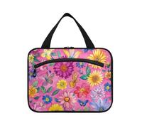 EtherSpher Autunno Fiori Dahlia appeso viaggio borse da toilette con gancio, designer pieghevole medicina borse per le donne vacanza bolsa de maquillaje para mujer L, autunno Fiori Dalia, Large