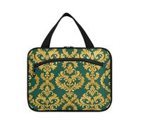 EtherSpher Barocco giallo-verde Vintage Fiori appeso borsa da barba per gli uomini viaggio con gancio, designer pieghevole trucco organizzatore borsa per le donne palestra porta cosmeticos mujer para