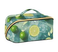 EtherSpher Beauty case con cubi di ghiaccio verde lime estivo progettato con divisori Essentials Makeup Bags per le donne verticale autoportante