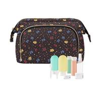 EtherSpher Beauty case con fiori e rose in marrone scuro borsa cosmetica impermeabile organizer portamonete da donna per pennelli da trucco, Fiocchi di rose floreali in marrone scuro, 1 size