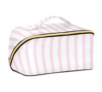 EtherSpher Beauty case rosa con strisce verticali disegnate con divisori elegante borsa per il trucco con manico con scomparti e maniglia