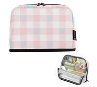 EtherSpher Bella Blu e Rosa Amore Plaid Astuccio Grande Capacità Trucco Bag Slot Cancelleria Matita Caso per Studenti Scuola Matita Scuola Matita Bolsa para utiles escolares