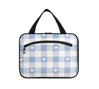 EtherSpher Bella blu grigio amore plaid appeso borsa da viaggio con gancio appeso con gancio, designer carino trucco borsa organizzatore per papà palestra estuche de maquillaje para mujer L, Bella blu