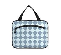 EtherSpher Bianco e Blu American Plaid appeso borsa da toilette da viaggio con gancio, moda designer make up borsa per accessori must haves hotel bolsa de maquillaje para mujer L, Plaid americano