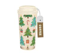 EtherSpher Bicchiere da caffè da viaggio in acciaio inox con coperchio, motivo albero di Natale, verde, per bevande calde e fredde, 500 ml, a prova di fuoriuscite