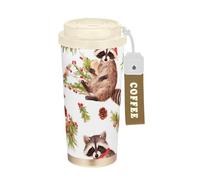 EtherSpher Bicchiere da caffè in acciaio inox con disegno di procione natalizio con coperchio, tazza da caffè Togo per caldo e freddo, 500 ml, a prova di fuoriuscite