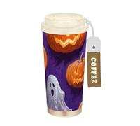 EtherSpher Bicchiere da caffè in acciaio inox con zucca gialla di Halloween, da viaggio, con coperchio, progettato per andare tazza da caffè per caldo e freddo, 500 ml, a prova di fuoriuscite