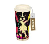 EtherSpher Bicchiere da viaggio per caffè in acciaio inossidabile con ali di pipistrello, con coperchio, design a forma di cane con ali di pipistrello, isolato per caldo e freddo, 500 ml, a prova di