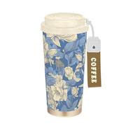 EtherSpher Bicchieri da caffè da donna in acciaio inox con motivo floreale in stile vittoriano, con coperchio, per caldo e freddo, 500 ml, a prova di perdite