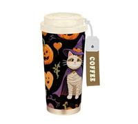 EtherSpher Bicchieri da caffè da donna in acciaio inox con motivo zucca gialla di Halloween, con coperchio, progettati per andare tazze da caffè per bevande calde e fredde, 500 ml, a prova di