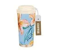 EtherSpher Bicchieri da caffè estivi in acciaio inox con motivo floreale tropicale con coperchio, per bevande calde e fredde, 500 ml, a prova di perdite