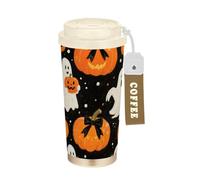 EtherSpher Bicchieri da viaggio per caffè in acciaio inox a forma di zucca gialla di Halloween, con coperchio, progettati per andare tazze da caffè calde e fredde, 500 ml, a prova di fuoriuscite