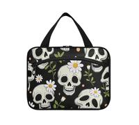 EtherSpher Black Daisy Flower Skull appeso kit da viaggio con gancio, designer borse trucco compatte per le donne che viaggiano palestra bolsos para hombre L, Teschio fiore margherita nera, Large