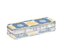 EtherSpher Blu a scacchi Girasole Giallo Progettato Plastica Matita Box Doppio Deck Penne Rigide Scatole Caso Per Forniture Artistiche Con Coperchio
