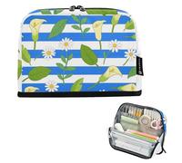 EtherSpher Blu Bianco A Righe Calla Lily Daisy Flower Pencil Bag Grande Capacità Penne Custodie Carino Moneta per le Donne Ufficio cartuchera escolar para adolescenti