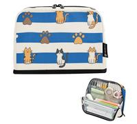 EtherSpher Blu Bianco A Righe Cat Paw Pencil Case Organizer Grande Capacità Trucco Sacchetti Grande Capacità Astuccio Portamatite per Infermiera Preppy Forniture scolastiche estuche de lápices para