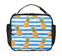 EtherSpher Blu Bianco A Righe Frutta Ananas Zip Tasche Espandibile Bambini Lunch Box Cooler Tote Bag con Maniglia per Scuola College bolsas de almuerzo para ninos