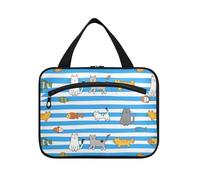 EtherSpher Blu Bianco A Righe Gatto Pesce appeso appeso articoli da toeletta da viaggio con gancio, designer impermeabile trucco organizzatore borsa per gli uomini zaino in spalla estuche para guardar