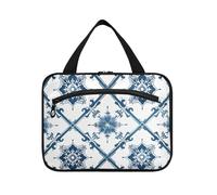 EtherSpher Blu Bianco Tradizionale appeso viaggio borsa da toilette uomo con gancio, designer moda medicina borsa per le donne deve viaggiare bolso viajero para mujer L, blu bianco tradizionale, Large