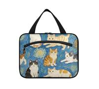 EtherSpher Blu Cat Art Pittura appeso borse per viaggiare con gancio, designer chic borsa cosmetica impermeabile per le donne deve bagno bolsa para maquillaje L, Pittura arte gatto blu, Large