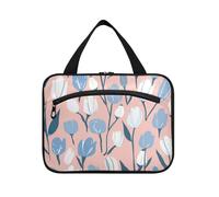 EtherSpher Blu e Bianco Tulipani Pastello appeso borsa da viaggio per le donne con gancio, designer pieghevole grande capacità trucco borsa per adulti viaggio bolso viajero para mujer L, tulipani blu