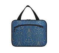 EtherSpher Blu e Oro Vintage Pattern appeso borsa per gli uomini con gancio, borsa multifunzionale di design con scomparti per il viaggio deve campeggio estuche para brochas maquillaje L, Modello