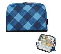 EtherSpher Blu Griglia Matita Penna Caso Grande Capacità Trucco Sacchetti Zip Cancelleria Bag per Adolescenti Kindergarten bolsa de maquillaje para mujer