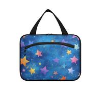 EtherSpher Blu Pittura A Olio Stella appeso appeso viaggio borsa da toilette con gancio, designer portatile trucco borsa organizzatore per papà vacanza estuches para maquillaje L, Stella blu della